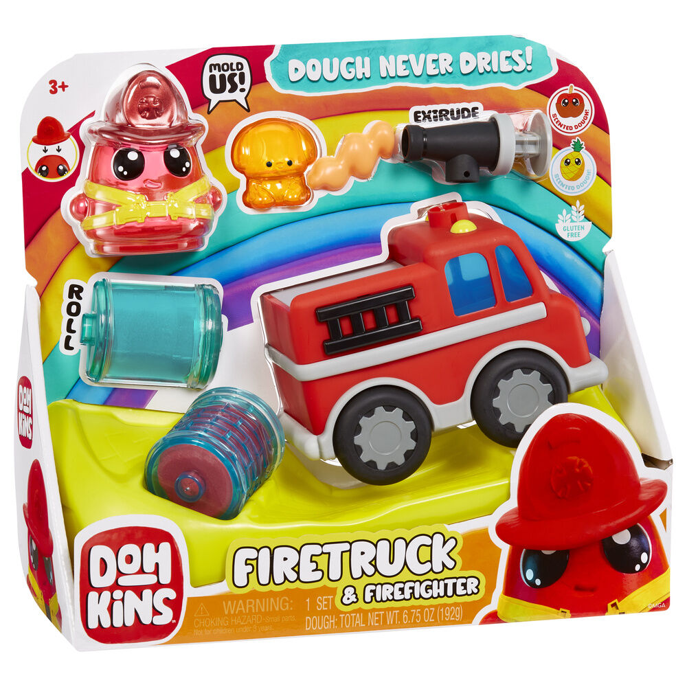 Set DohKins con camión de bomberos, bombero, masa moldeable y accesorios