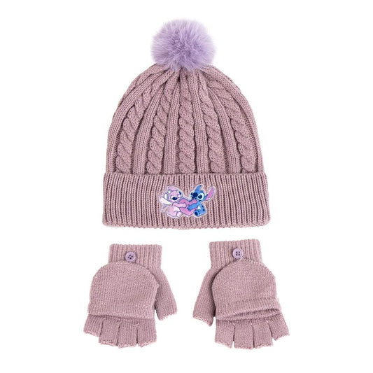 Set de gorro y guantes malva de Stitch Disney