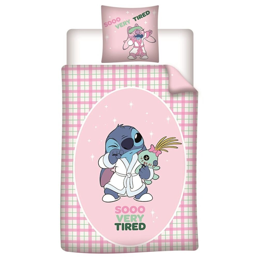 Funda nórdica Stitch Disney rosa con cuadros y funda de almohada