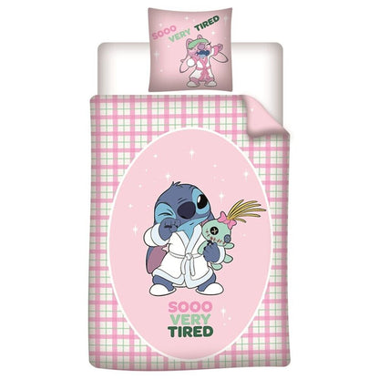 Funda nórdica Stitch Disney rosa con cuadros y funda de almohada