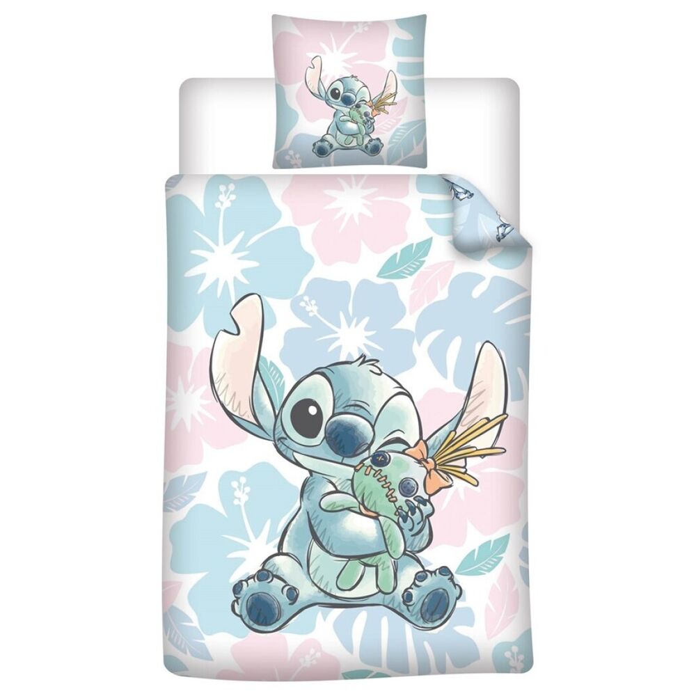 Funda nórdica Stitch Disney con estampado floral en tonos pastel