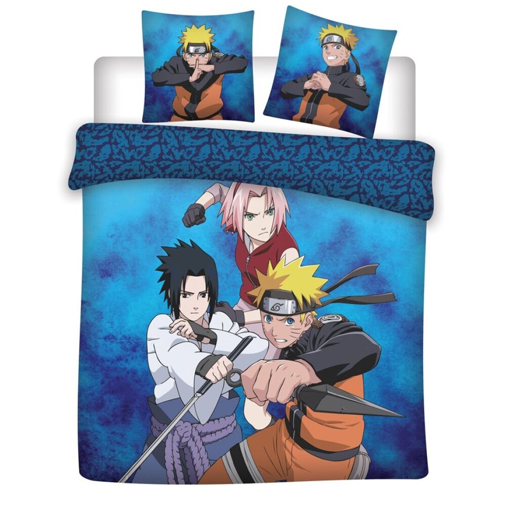 Funda nórdica Naruto Shippuden azul con Naruto, Sakura y Sasuke