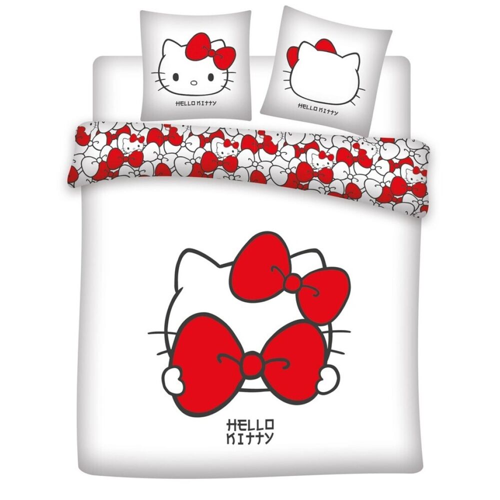 Funda nórdica Hello Kitty blanca y roja para cama de 135 cm