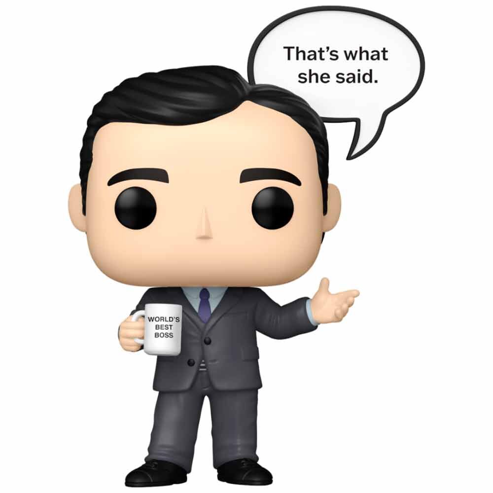 Figura Funko POP! de Michael Scott con taza y bocadillo