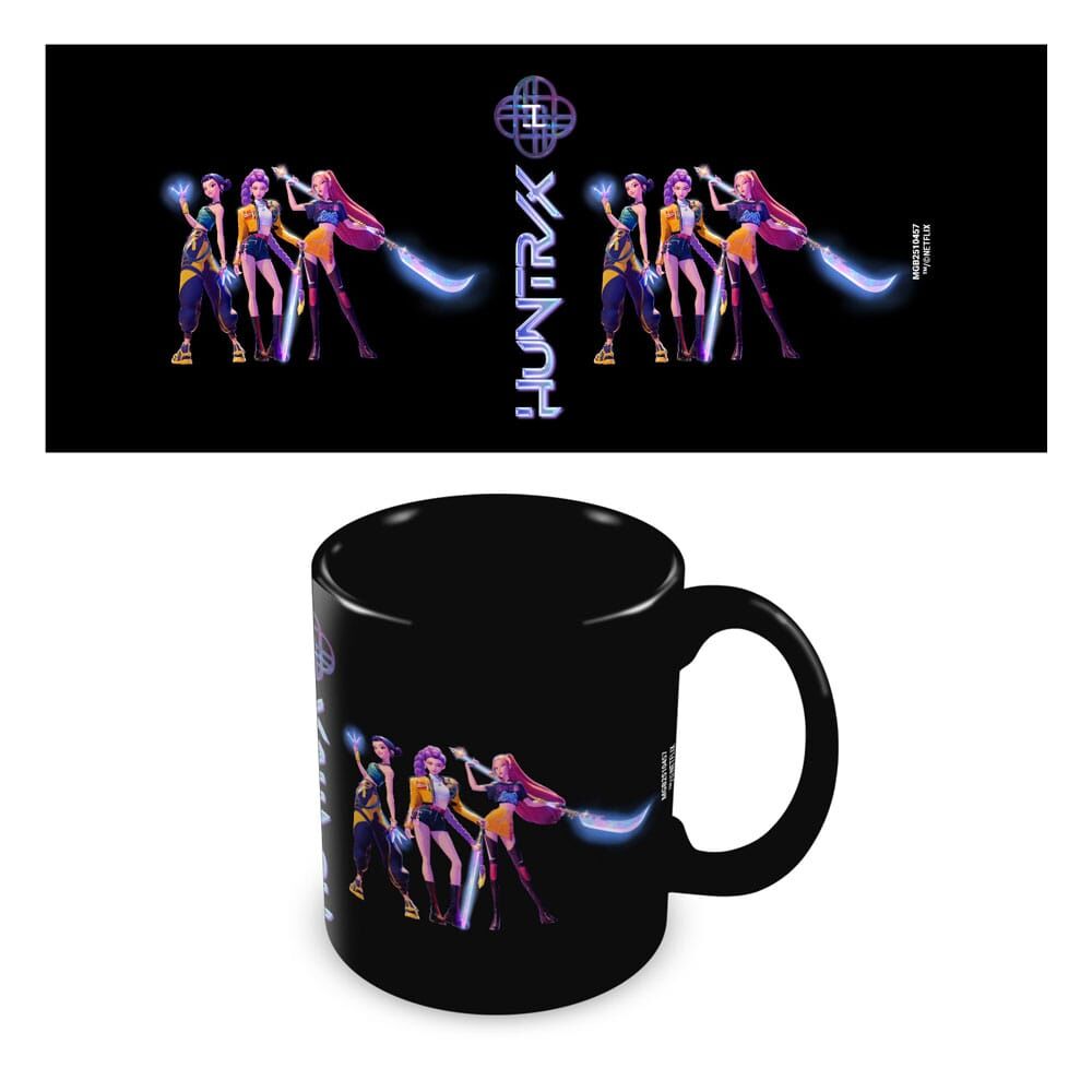 Taza negra de cerámica KPop Demon Hunters con ilustración de las guerreras