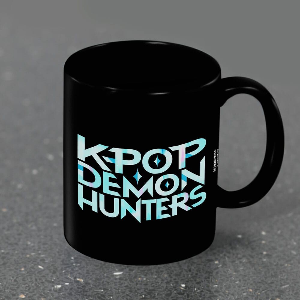 Taza negra de cerámica KPop Demon Hunters con logo turquesa - 3
