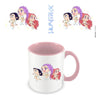 Taza blanca KPop Demon Hunters con guerreras K-pop chibi, asa rosa