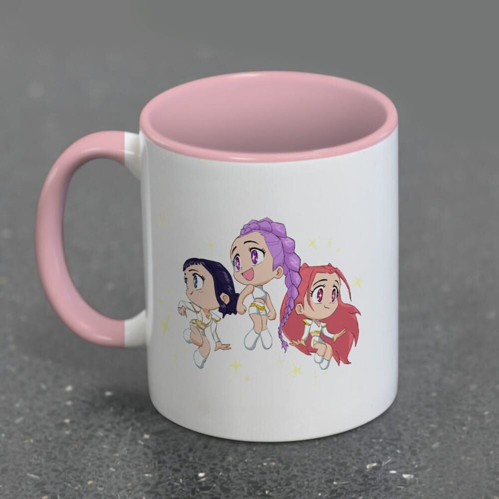 Taza blanca KPop Demon Hunters con guerreras K-pop chibi, asa rosa - 3