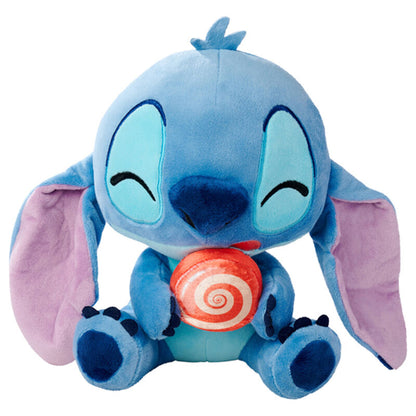 Peluche azul de Stitch Disney con piruleta roja y blanca
