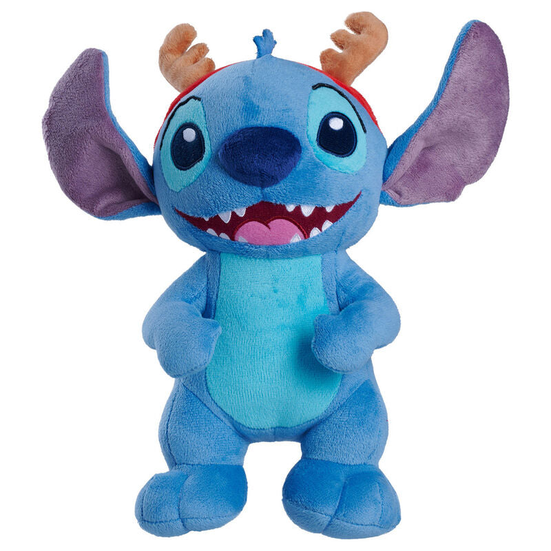 Peluche de Stitch Disney con astas de reno y diadema roja