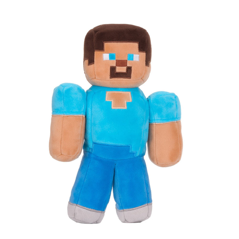 Peluche de Steve de Minecraft con camiseta turquesa y pantalón azul