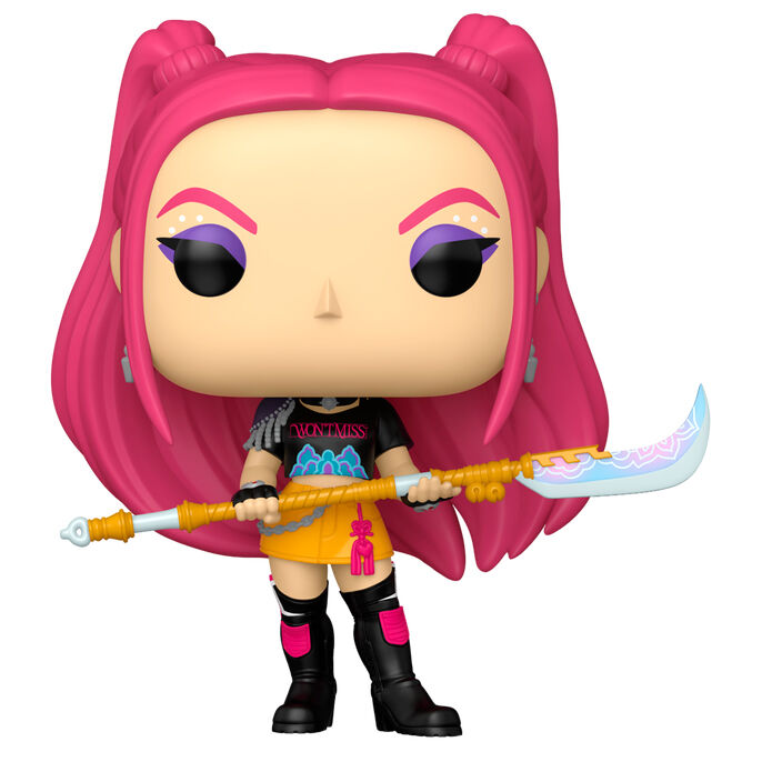 Figura Funko POP! de Mira de Kpop Demon Hunters con cabello rosa y arma de hoja curva