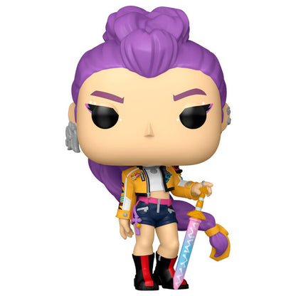 Figura Funko POP! de Rumi con cabello morado y chaqueta amarilla