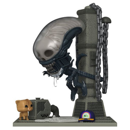 Figura Funko POP Deluxe Alien Xenomorph suspendida sobre base industrial