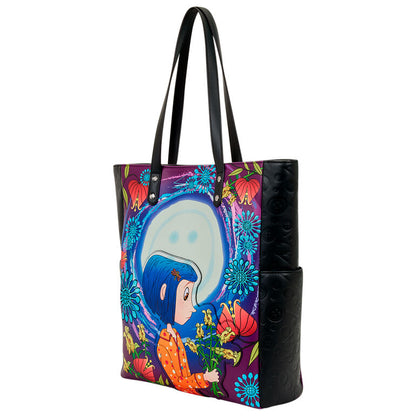 Bolsa shopping Loungefly de Coraline con diseño floral a todo color - 2