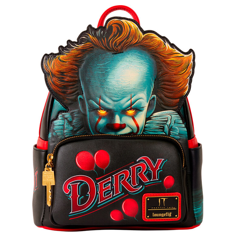 Mochila Loungefly de Pennywise IT con diseño Derry y globos rojos