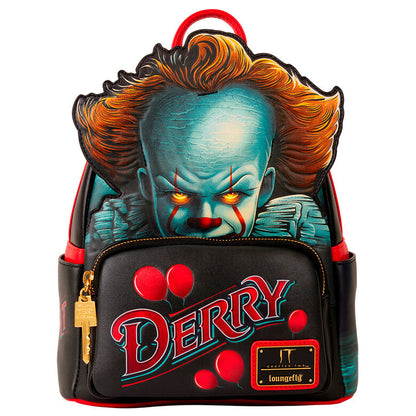 Mochila Loungefly de Pennywise IT con diseño Derry y globos rojos