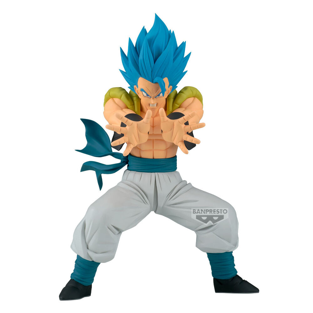 Figura de Gogeta Grandista de Dragon Ball con cabello azul y pose de combate