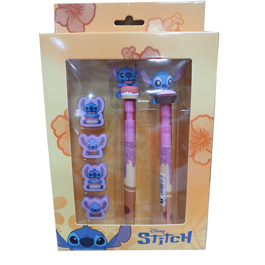 Set de papelería Stitch Disney con bolígrafo, lápiz y cuatro gomas