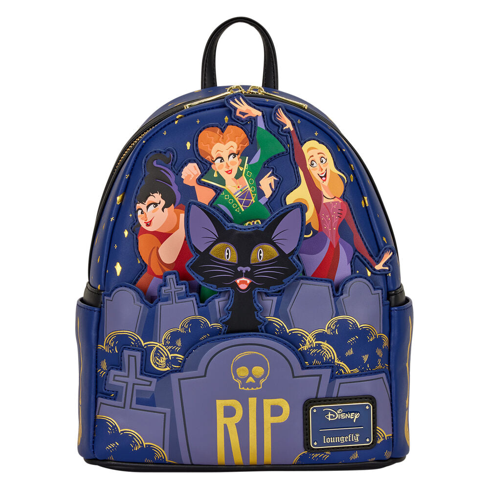 Mochila Loungefly Disney Hocus Pocus con las hermanas Sanderson y Binx