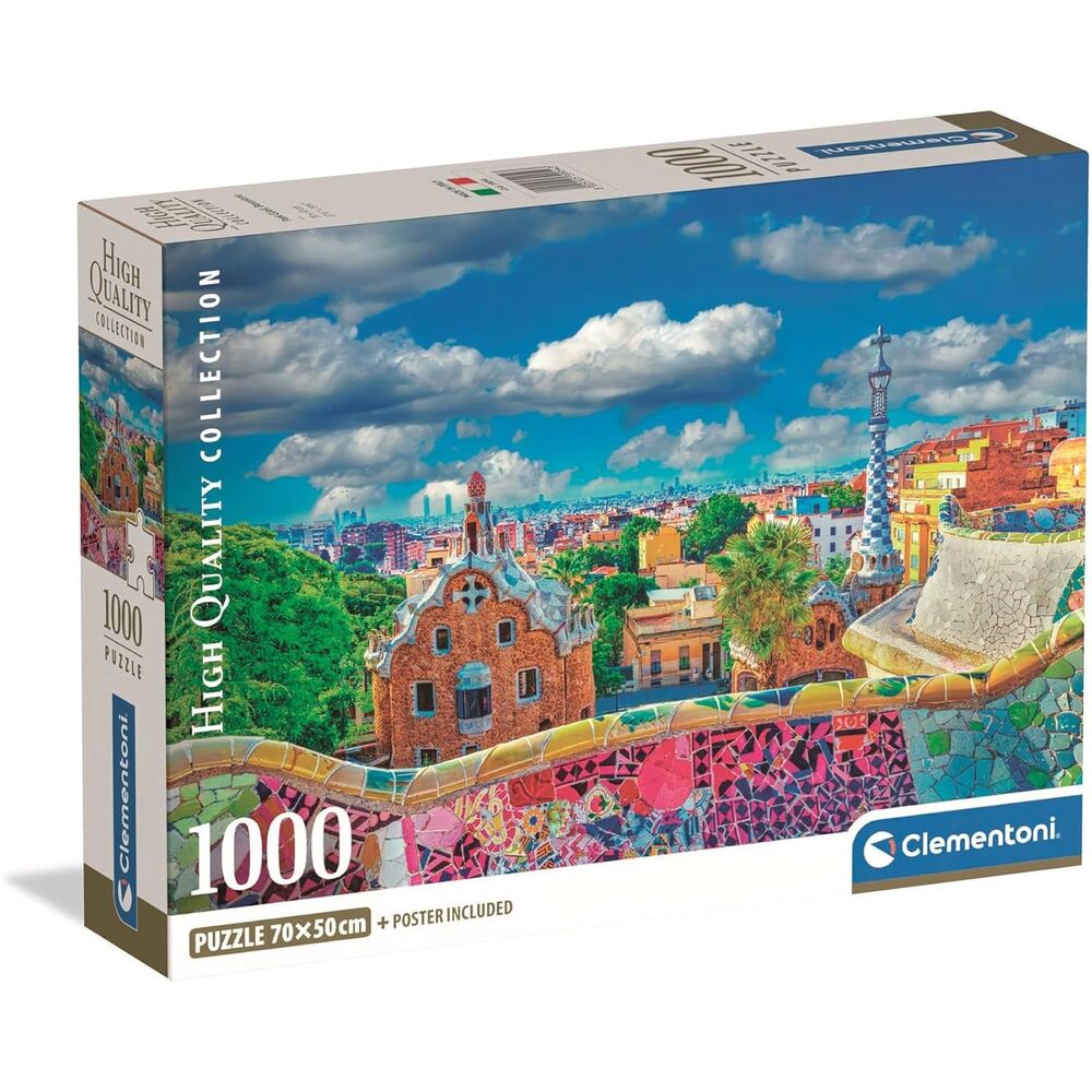 Puzzle Clementoni de 1000 piezas con una vista colorida del Park Güell de Barcelona