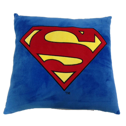 Cojín azul de Superman DC Comics con escudo rojo y amarillo