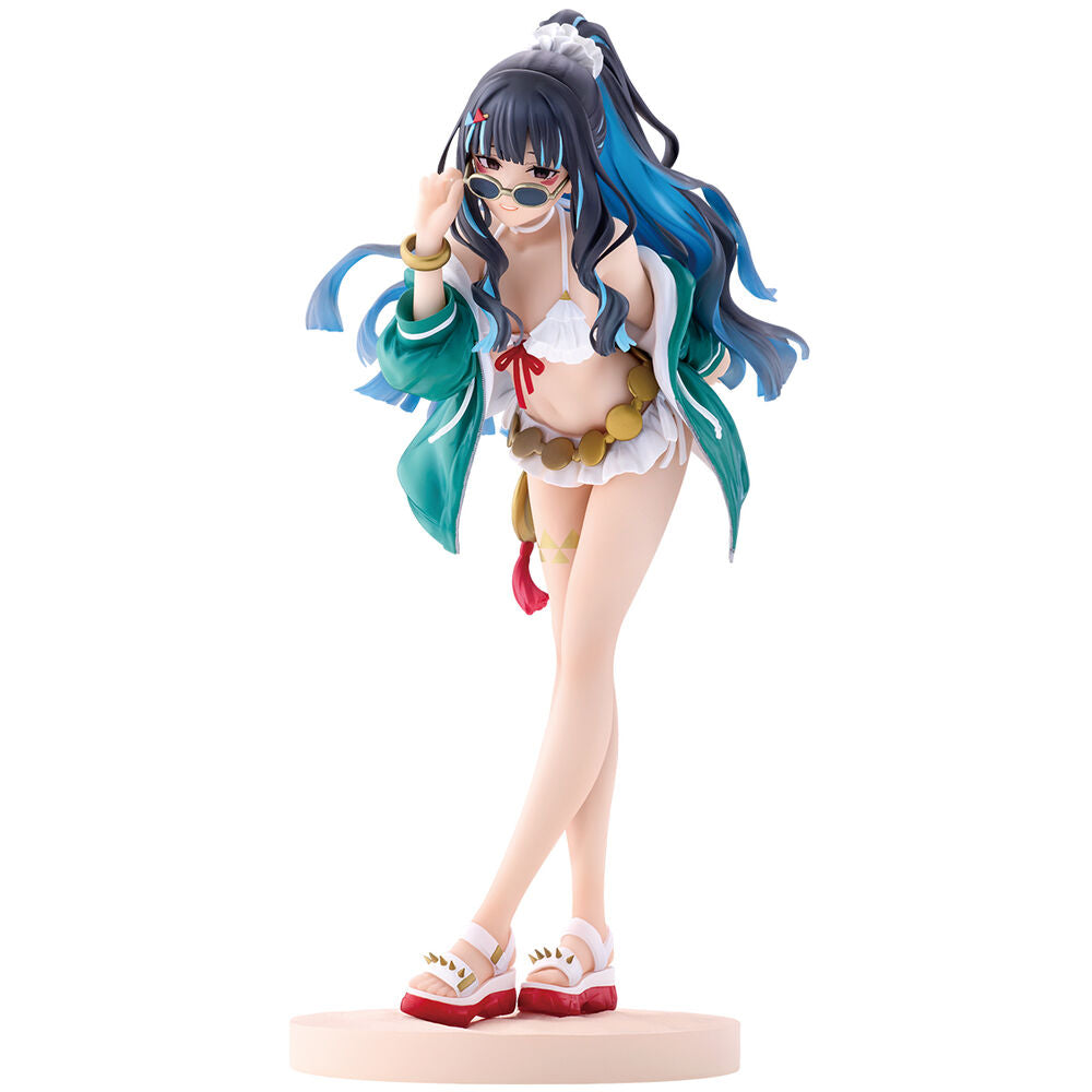 Figura Ichibansho Moon Cancer Tenochtitlan de Fate/Grand Order con cabello azul y base circular