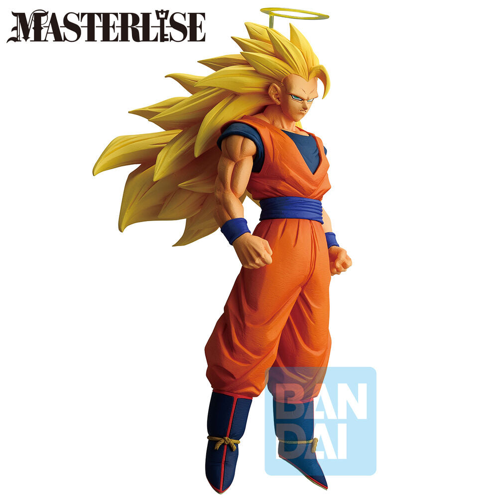 Figura de Son Goku Super Saiyan 3 con melena dorada y atuendo naranja