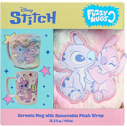Taza Disney de Stitch y Angel con funda de peluche rosa - 2