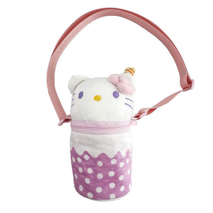 Bolso de peluche rosa de Hello Kitty con lunares blancos