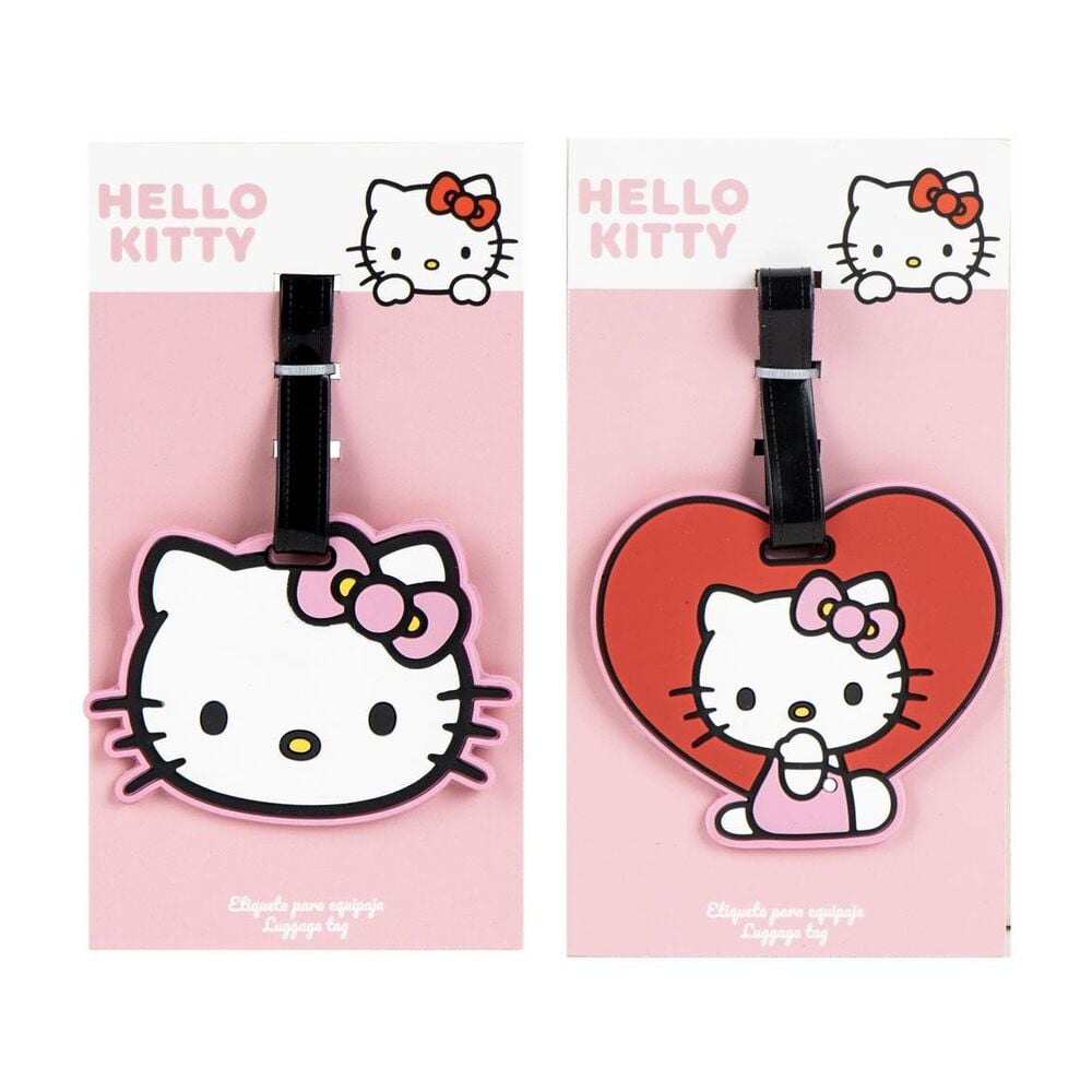 Etiqueta de viaje de goma Hello Kitty en color rosa