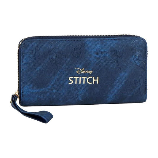 Cartera azul Stitch Disney de PU con cierre de cremallera y asa de muñeca