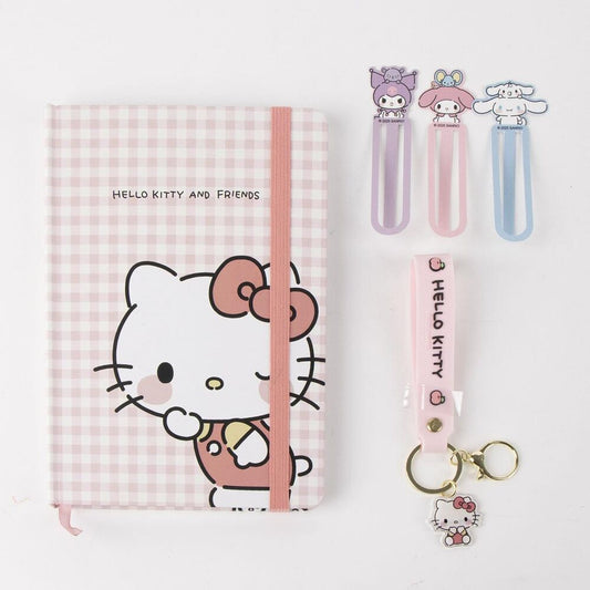 Set de papelería Hello Kitty con libreta rosa, tres marcapáginas y llavero - 6