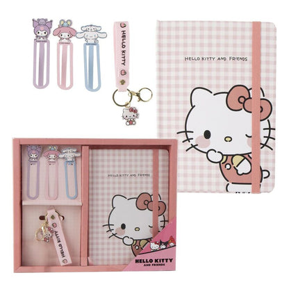 Set de papelería Hello Kitty con libreta rosa, tres marcapáginas y llavero