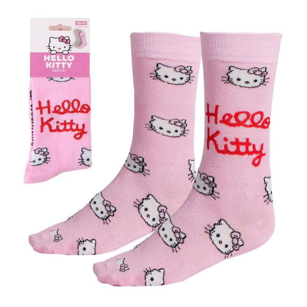 Calcetines rosas de Hello Kitty para adulto, talla 36/43