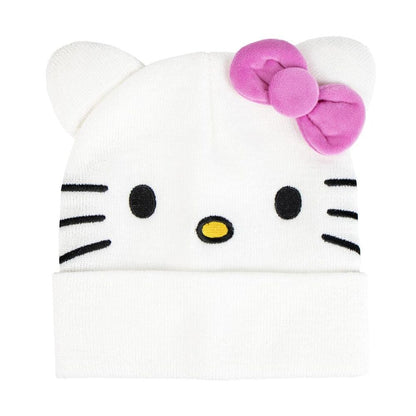 Gorro blanco de Hello Kitty con orejas y lazo rosa