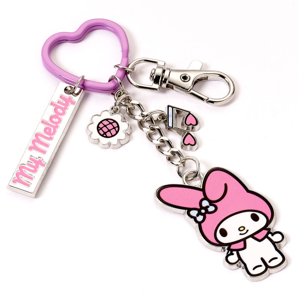 Llavero rosa de My Melody con anilla de corazón y clip - 3