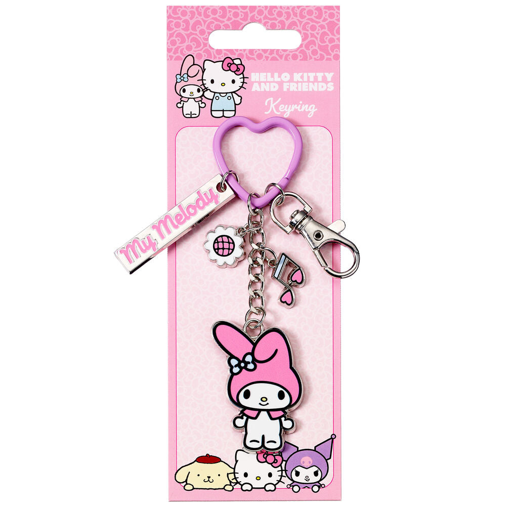Llavero rosa de My Melody con anilla de corazón y clip