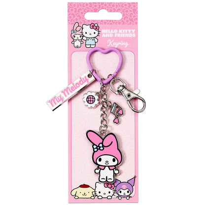 Llavero rosa de My Melody con anilla de corazón y clip