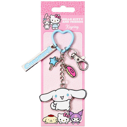 Llavero de Cinnamoroll con anilla azul en forma de corazón y clip