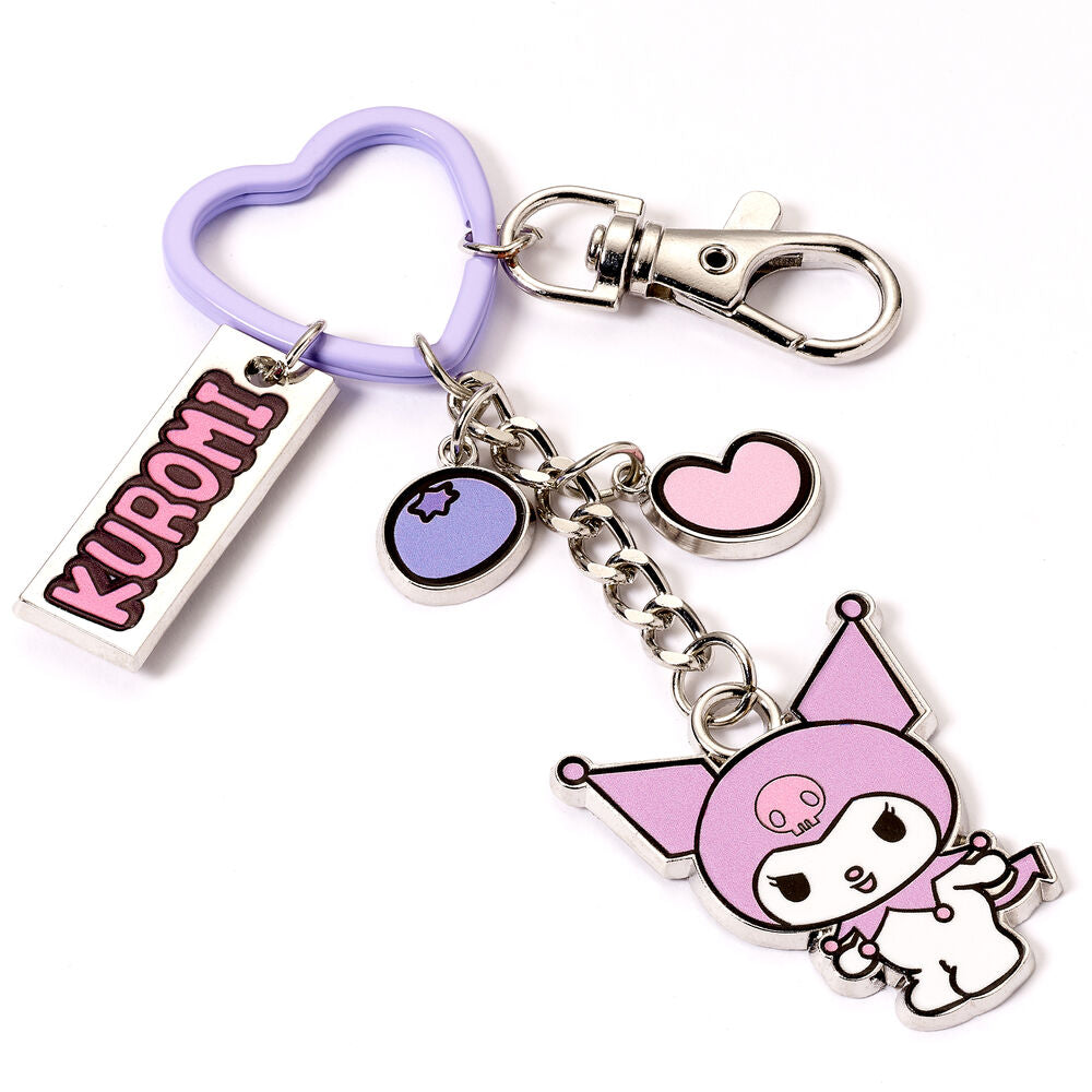 Llavero Kuromi Hello Kitty con clip lila y anilla de corazón - 2