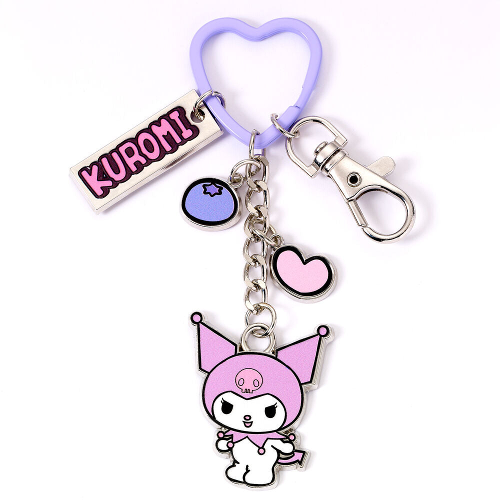 Llavero Kuromi Hello Kitty con clip lila y anilla de corazón - 3