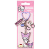 Llavero Kuromi Hello Kitty con clip lila y anilla de corazón