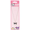 Colgante de Kuromi de Hello Kitty con cadena sobre tarjeta rosa