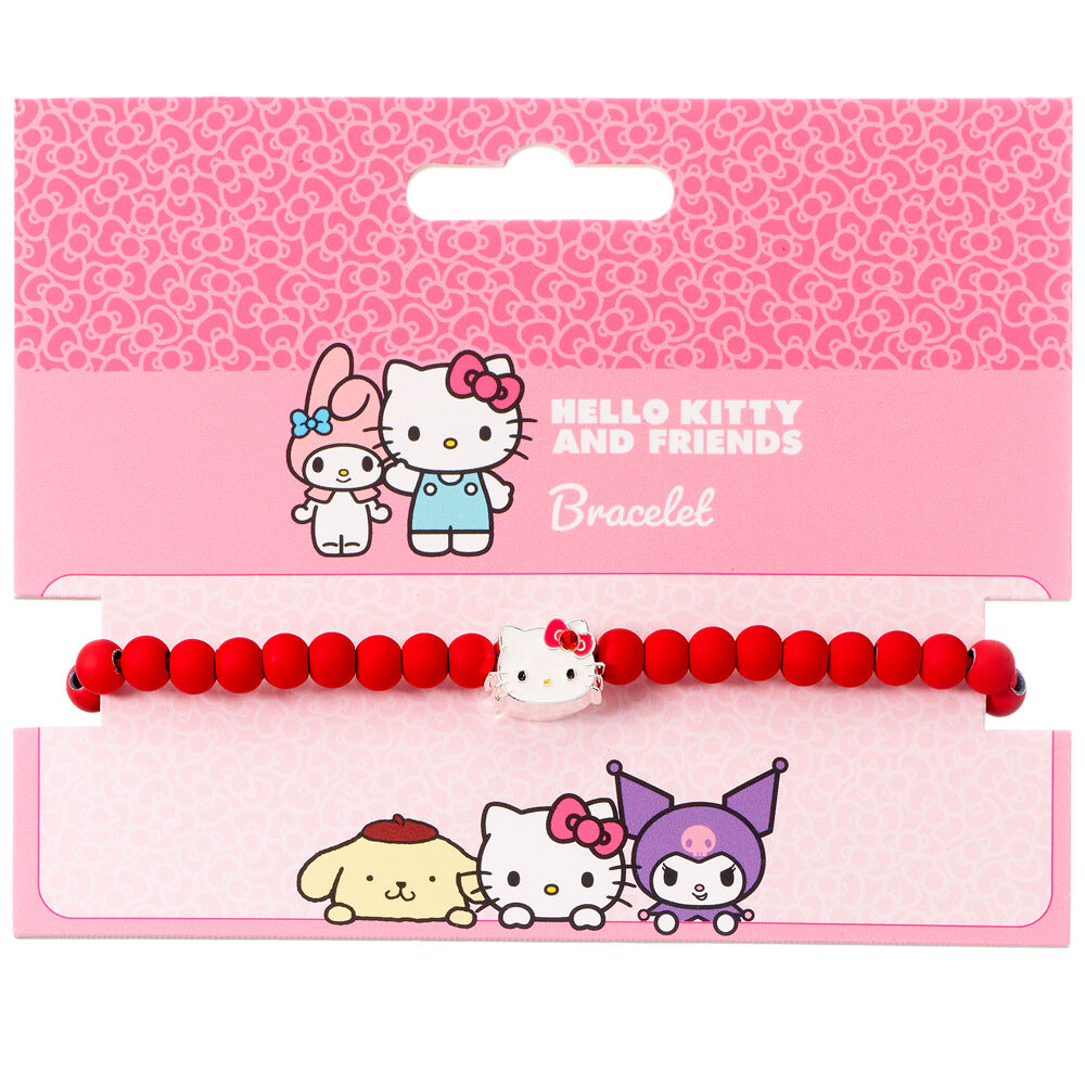 Pulsera roja ajustable de cuentas con charm de Hello Kitty