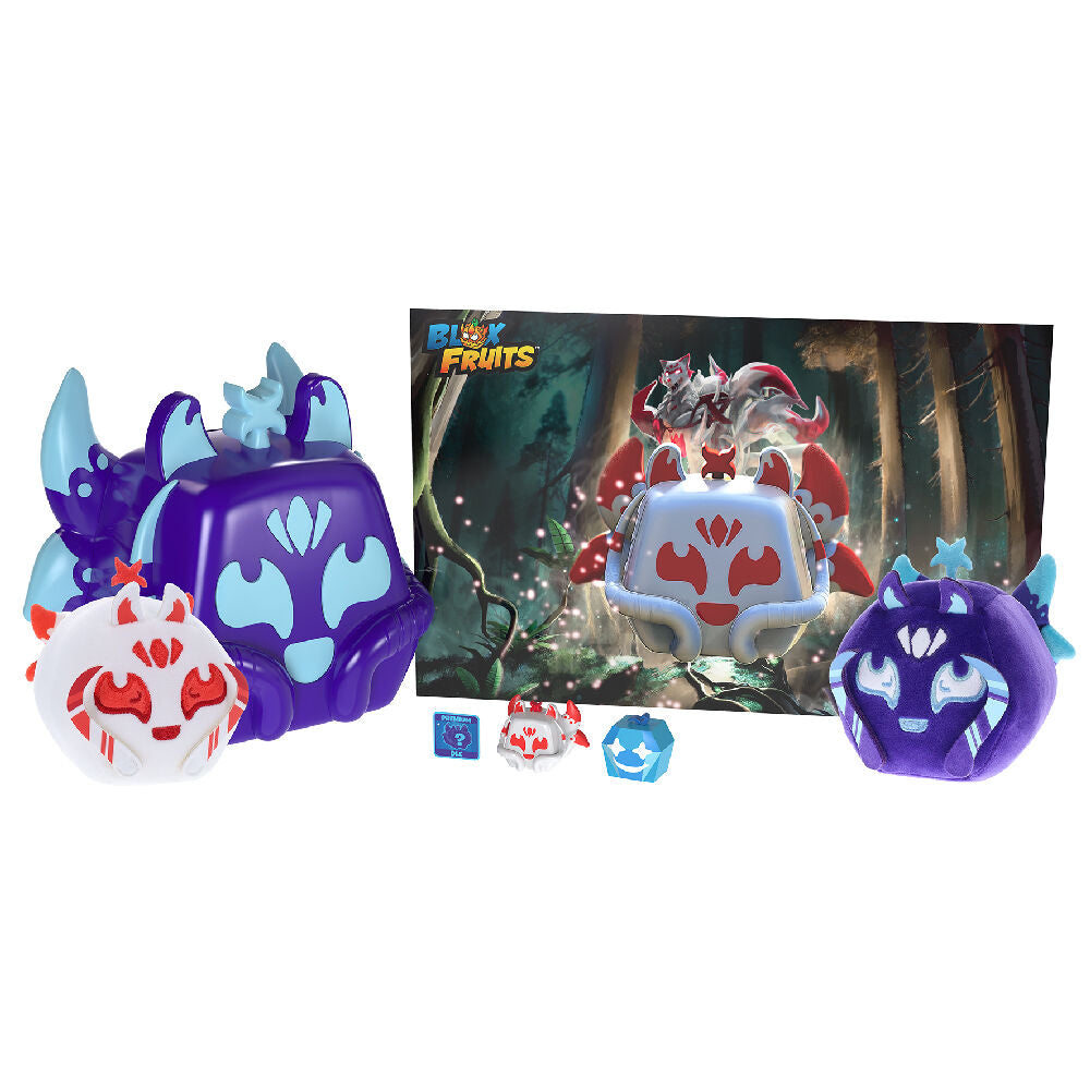 Set Kitsune Chromatic Blox Fruits con minifiguras, peluche y póster
