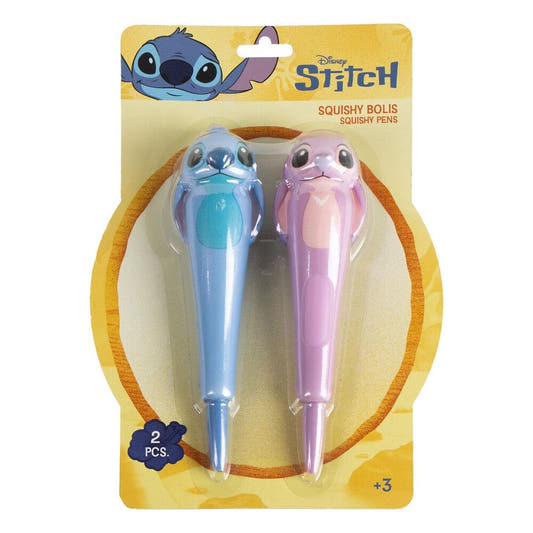 Blíster con dos bolígrafos squishy Disney Stitch, uno azul y otro rosa