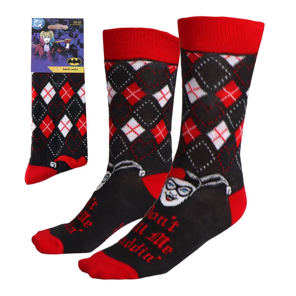 Calcetines de adulto Harley Quinn DC Comics en negro, rojo y blanco