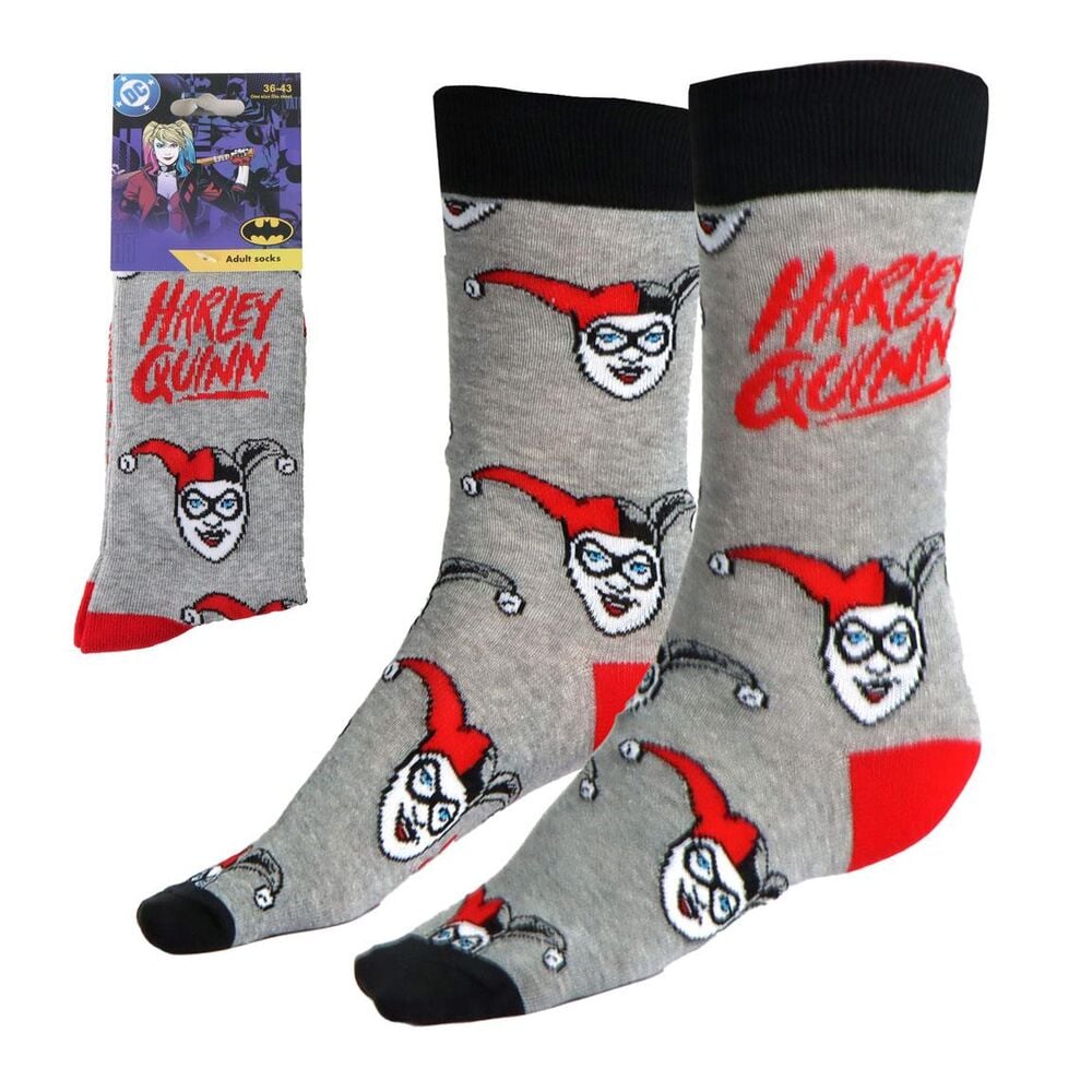 Calcetines de adulto Harley Quinn DC Comics en gris, negro y rojo