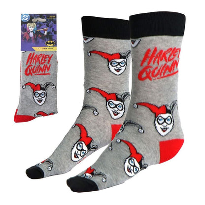 Calcetines de adulto Harley Quinn DC Comics en gris, negro y rojo